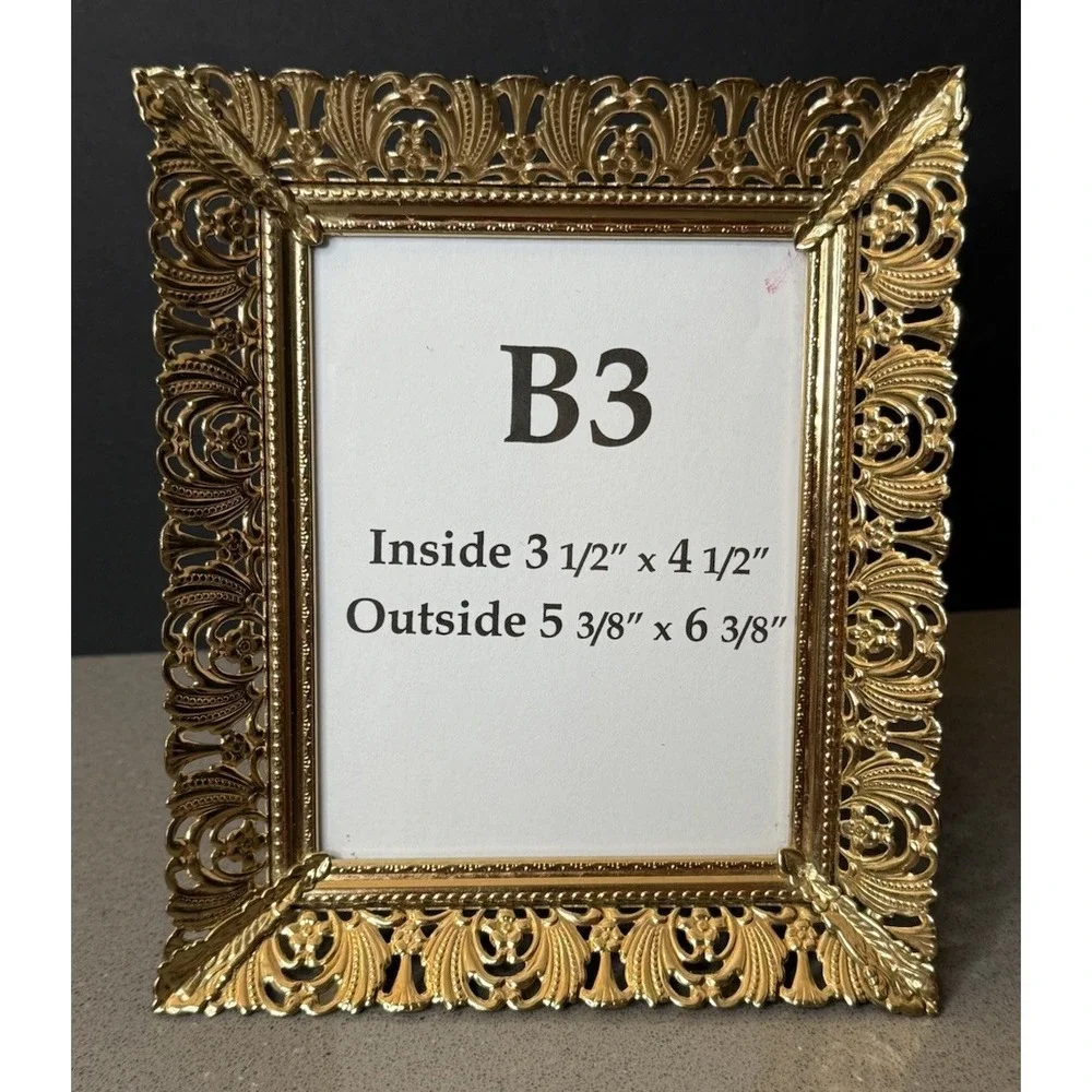 Vintage Brass Picture Frame 3.5 x 4.5 Filigree Ornate Gold Tone Hollywood EUC
